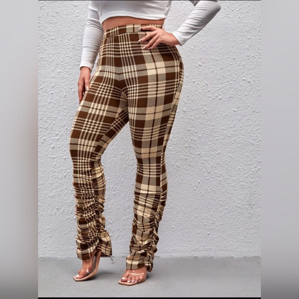 Plus Plaid Stacked Pants